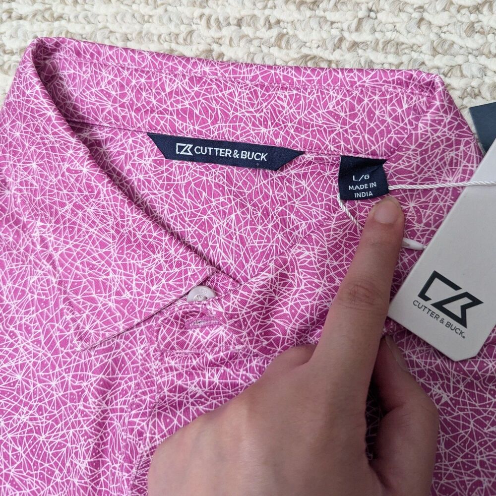 NWT Cutter & Buck Mens Sz L Patterned Polo Shirt Golf Preppy Summer Casual - Picture 3 of 4